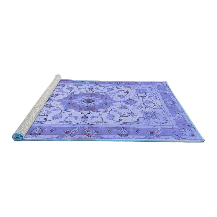 Sideview of Machine Washable Persian Blue Traditional Rug, wshtr941blu