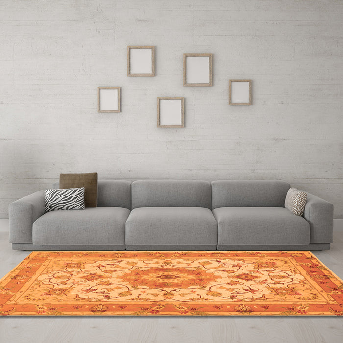 Machine Washable Persian Orange Traditional Area Rugs in a Living Room, wshtr941org