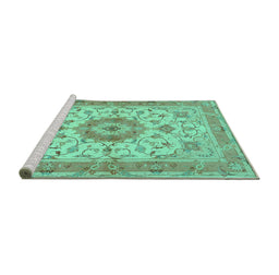 Sideview of Machine Washable Persian Turquoise Traditional Area Rugs, wshtr941turq