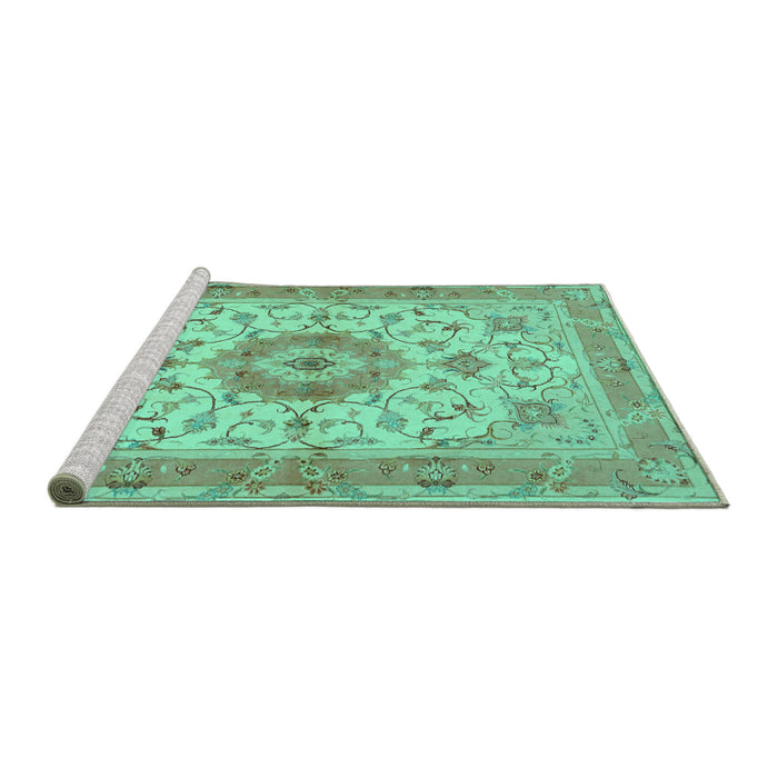 Sideview of Machine Washable Persian Turquoise Traditional Area Rugs, wshtr941turq