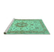 Sideview of Machine Washable Persian Turquoise Traditional Area Rugs, wshtr941turq
