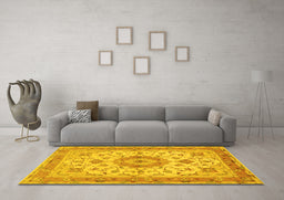 Machine Washable Persian Yellow Traditional Rug in a Living Room, wshtr941yw