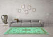 Machine Washable Persian Turquoise Traditional Area Rugs in a Living Room,, wshtr941turq