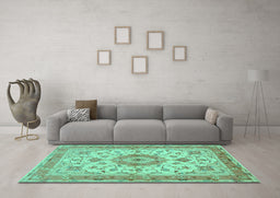 Machine Washable Persian Turquoise Traditional Area Rugs in a Living Room,, wshtr941turq