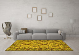 Machine Washable Persian Yellow Traditional Rug in a Living Room, wshtr942yw