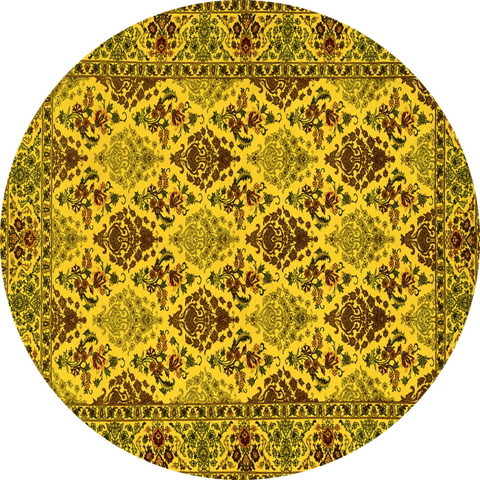 Round Machine Washable Persian Yellow Traditional Rug, wshtr942yw