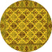 Round Machine Washable Persian Yellow Traditional Rug, wshtr942yw
