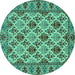 Round Machine Washable Persian Turquoise Traditional Area Rugs, wshtr942turq