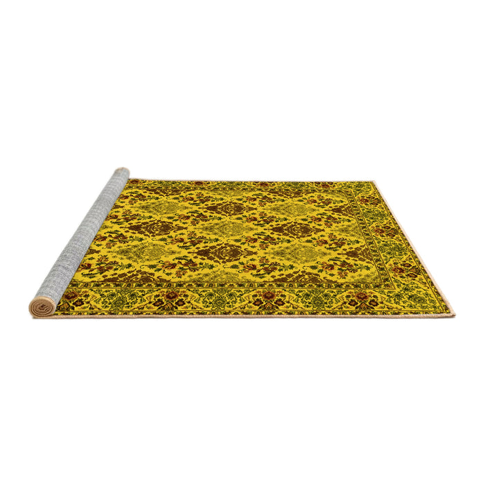 Sideview of Machine Washable Persian Yellow Traditional Rug, wshtr942yw