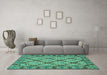 Machine Washable Persian Turquoise Traditional Area Rugs in a Living Room,, wshtr942turq
