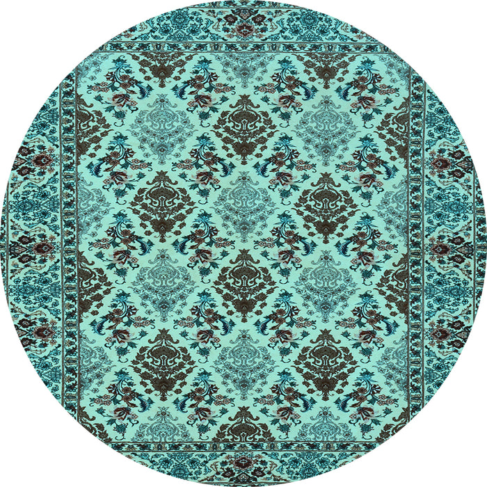 Round Machine Washable Persian Light Blue Traditional Rug, wshtr942lblu