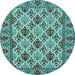 Round Machine Washable Persian Light Blue Traditional Rug, wshtr942lblu