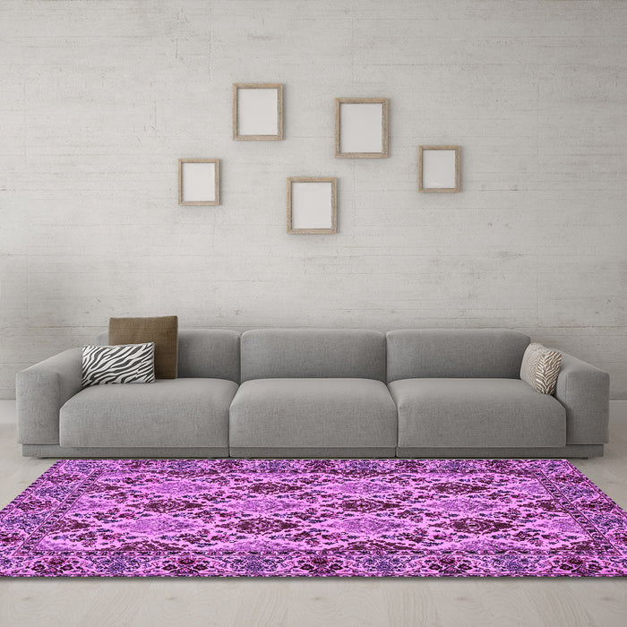 Machine Washable Persian Purple Traditional Area Rugs in a Living Room, wshtr942pur