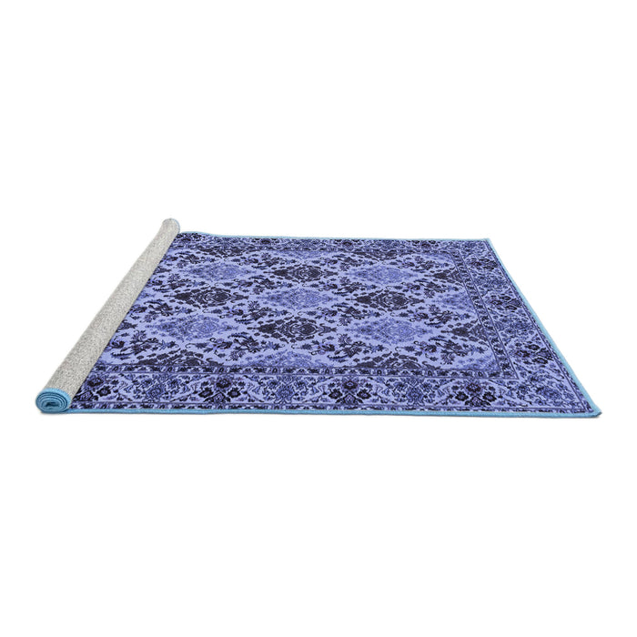 Sideview of Machine Washable Persian Blue Traditional Rug, wshtr942blu