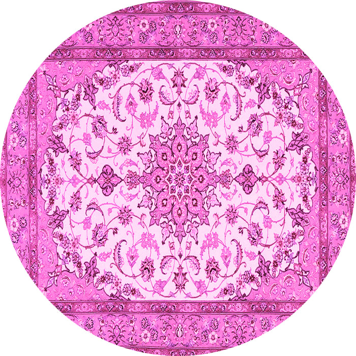 Round Machine Washable Medallion Pink Traditional Rug, wshtr943pnk