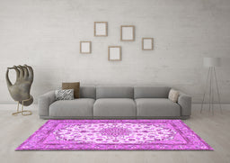 Machine Washable Medallion Purple Traditional Area Rugs in a Living Room, wshtr943pur