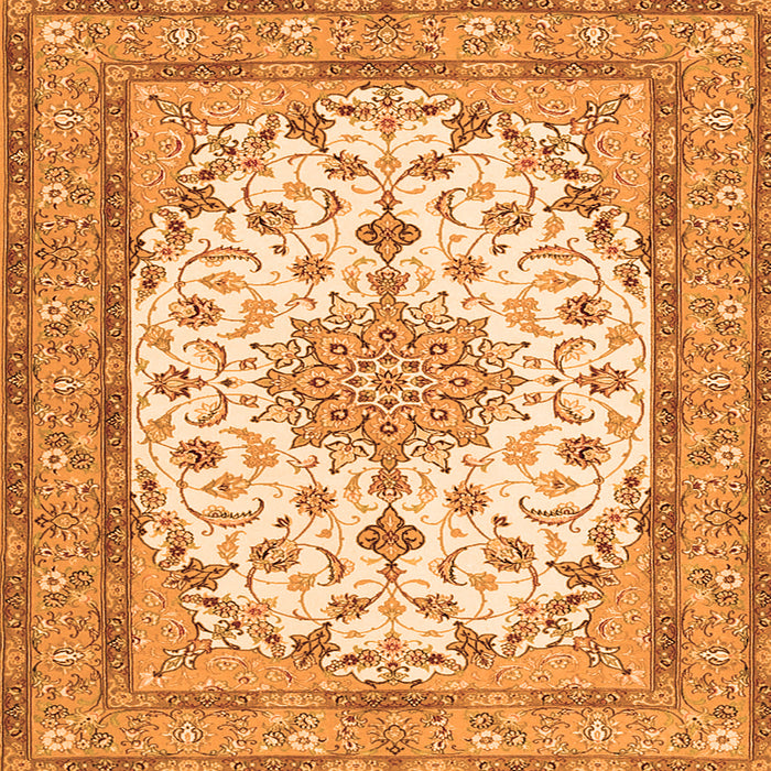 Round Machine Washable Medallion Orange Traditional Area Rugs, wshtr943org