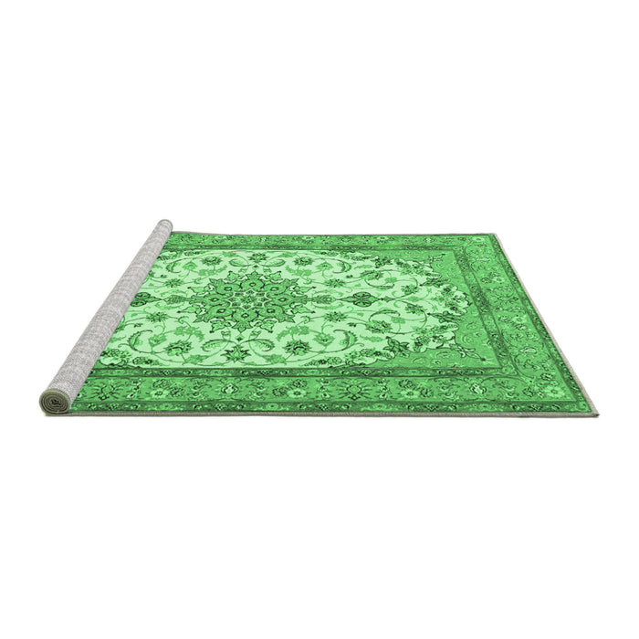 Sideview of Machine Washable Medallion Emerald Green Traditional Area Rugs, wshtr943emgrn