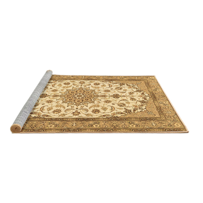 Sideview of Machine Washable Medallion Brown Traditional Rug, wshtr943brn