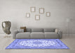 Machine Washable Medallion Blue Traditional Rug in a Living Room, wshtr943blu
