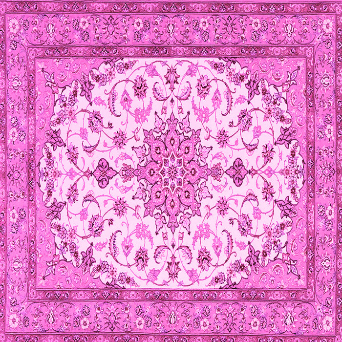 Square Machine Washable Medallion Pink Traditional Rug, wshtr943pnk