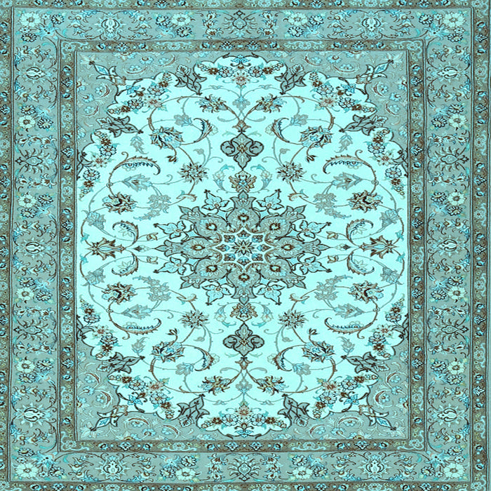 Square Machine Washable Medallion Light Blue Traditional Rug, wshtr943lblu