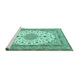 Sideview of Machine Washable Medallion Turquoise Traditional Area Rugs, wshtr943turq