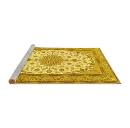 Sideview of Machine Washable Medallion Yellow Traditional Rug, wshtr943yw