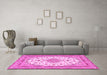 Machine Washable Medallion Pink Traditional Rug in a Living Room, wshtr943pnk
