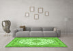 Machine Washable Medallion Green Traditional Area Rugs in a Living Room,, wshtr943grn