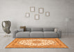 Machine Washable Medallion Orange Traditional Area Rugs in a Living Room, wshtr943org