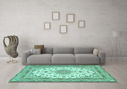 Machine Washable Medallion Turquoise Traditional Area Rugs in a Living Room,, wshtr943turq
