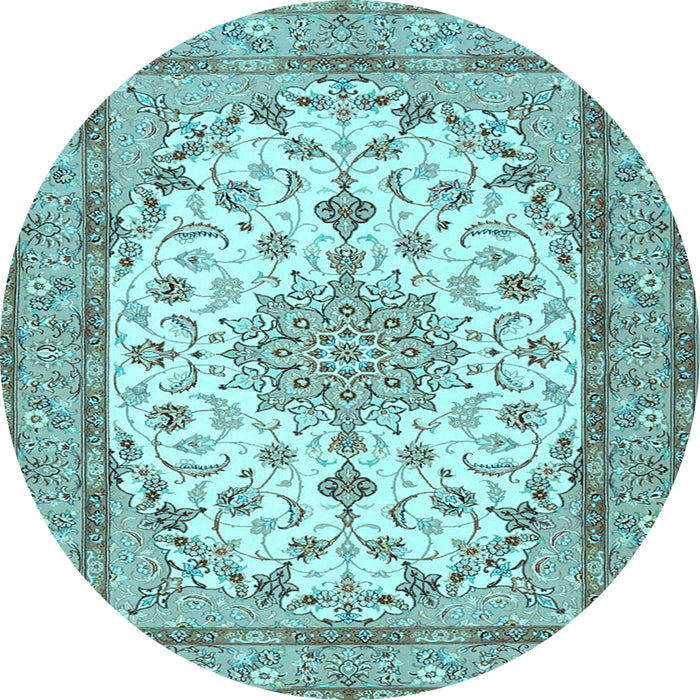 Round Medallion Light Blue Traditional Rug, tr943lblu