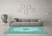 Machine Washable Medallion Light Blue Traditional Rug in a Living Room, wshtr943lblu
