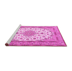 Sideview of Machine Washable Medallion Pink Traditional Rug, wshtr943pnk