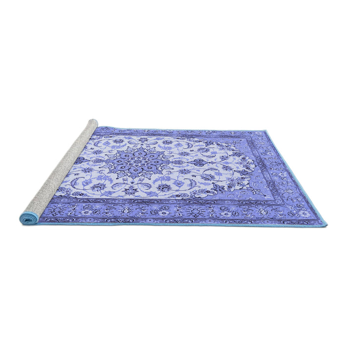 Sideview of Machine Washable Medallion Blue Traditional Rug, wshtr943blu