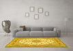 Machine Washable Medallion Yellow Traditional Rug in a Living Room, wshtr943yw