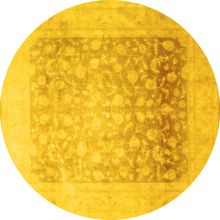 Round Machine Washable Persian Yellow Traditional Rug, wshtr944yw