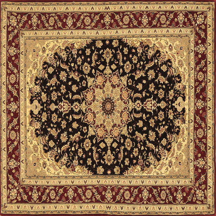 Square Machine Washable Medallion Brown Traditional Rug, wshtr945brn