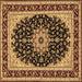 Square Machine Washable Medallion Brown Traditional Rug, wshtr945brn