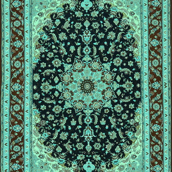 Machine Washable Medallion Turquoise Traditional Area Rugs, wshtr945turq