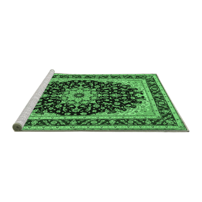 Sideview of Machine Washable Medallion Emerald Green Traditional Area Rugs, wshtr945emgrn