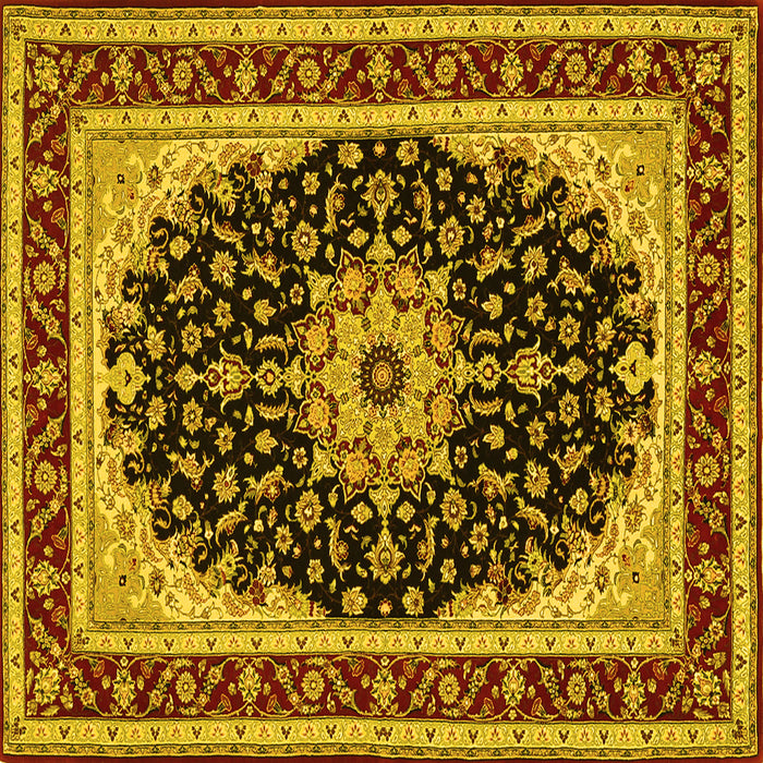 Square Machine Washable Medallion Yellow Traditional Rug, wshtr945yw