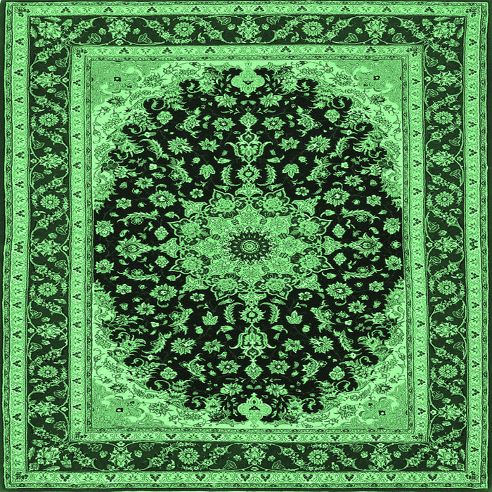 Square Machine Washable Medallion Emerald Green Traditional Area Rugs, wshtr945emgrn