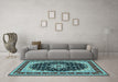 Machine Washable Medallion Light Blue Traditional Rug in a Living Room, wshtr945lblu