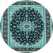 Round Machine Washable Medallion Light Blue Traditional Rug, wshtr945lblu