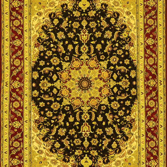 Machine Washable Medallion Yellow Traditional Rug, wshtr945yw