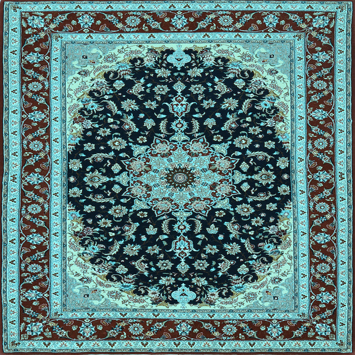 Square Machine Washable Medallion Light Blue Traditional Rug, wshtr945lblu