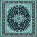 Square Machine Washable Medallion Light Blue Traditional Rug, wshtr945lblu