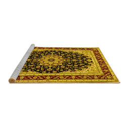 Sideview of Machine Washable Medallion Yellow Traditional Rug, wshtr945yw